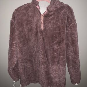 Blush, Fluffy Quarter-zip Pullover Hoodie